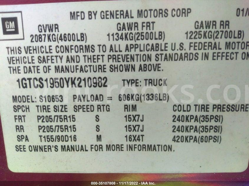 1GTCS1950YK210982