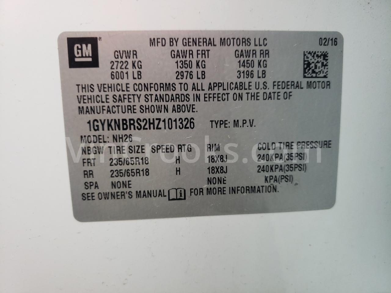 1GYKNBRS2HZ101326