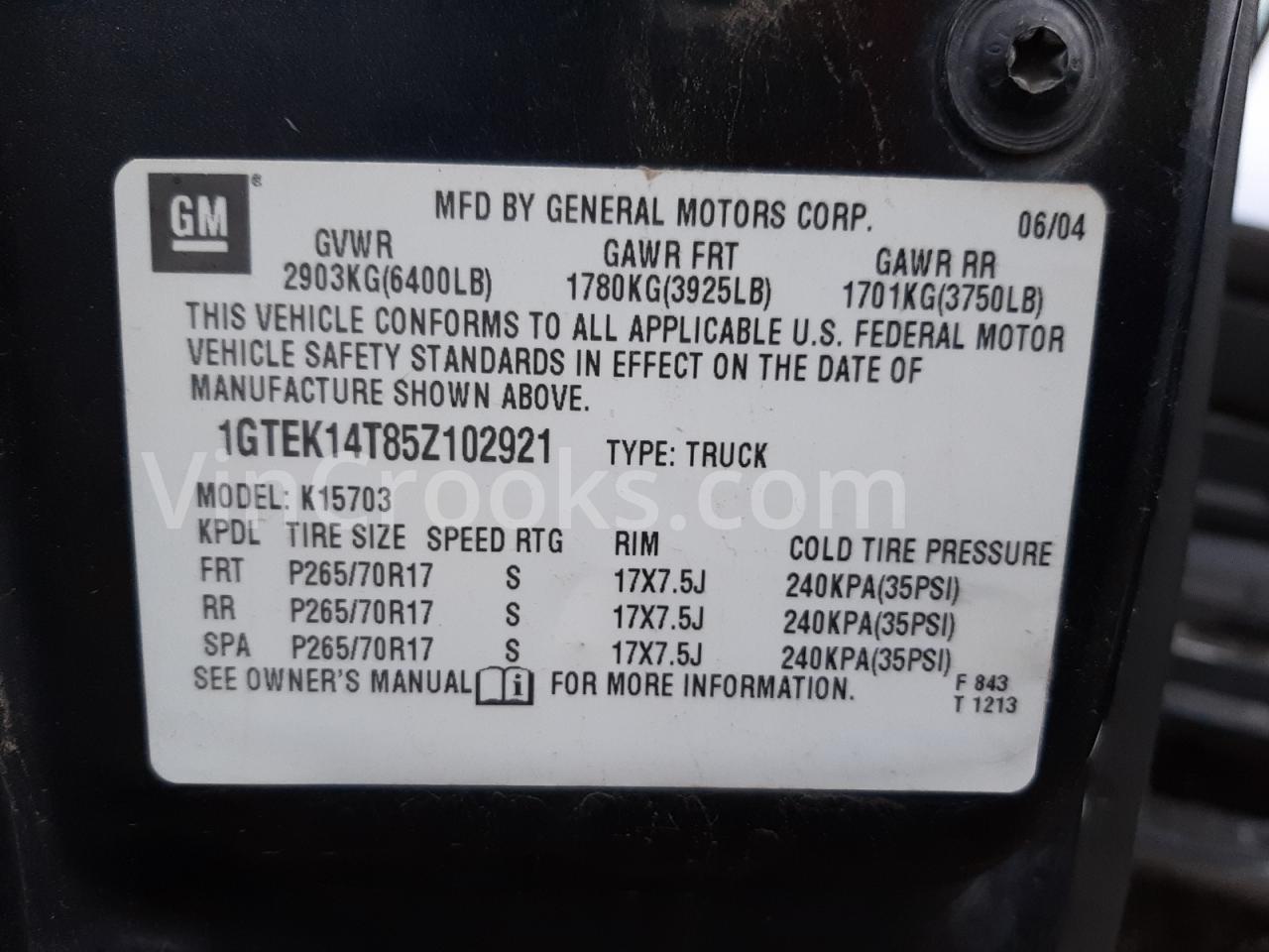 1GTEK14T85Z102921