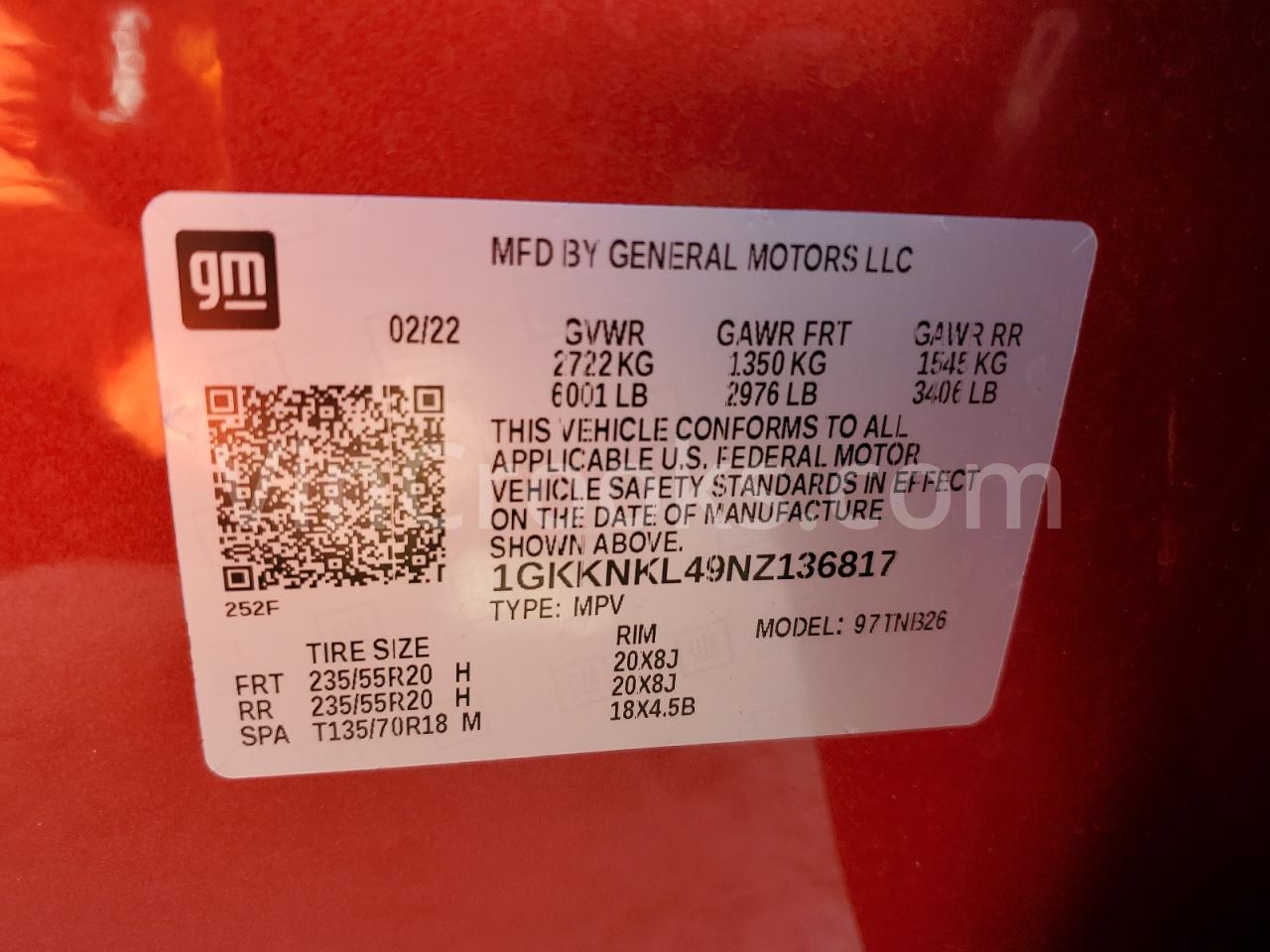 1GKKNKL49NZ136817