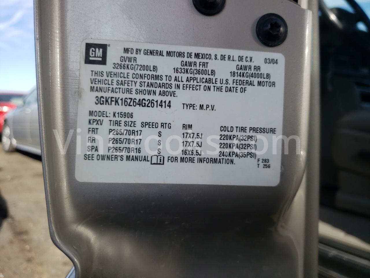 3GKFK16Z64G261414
