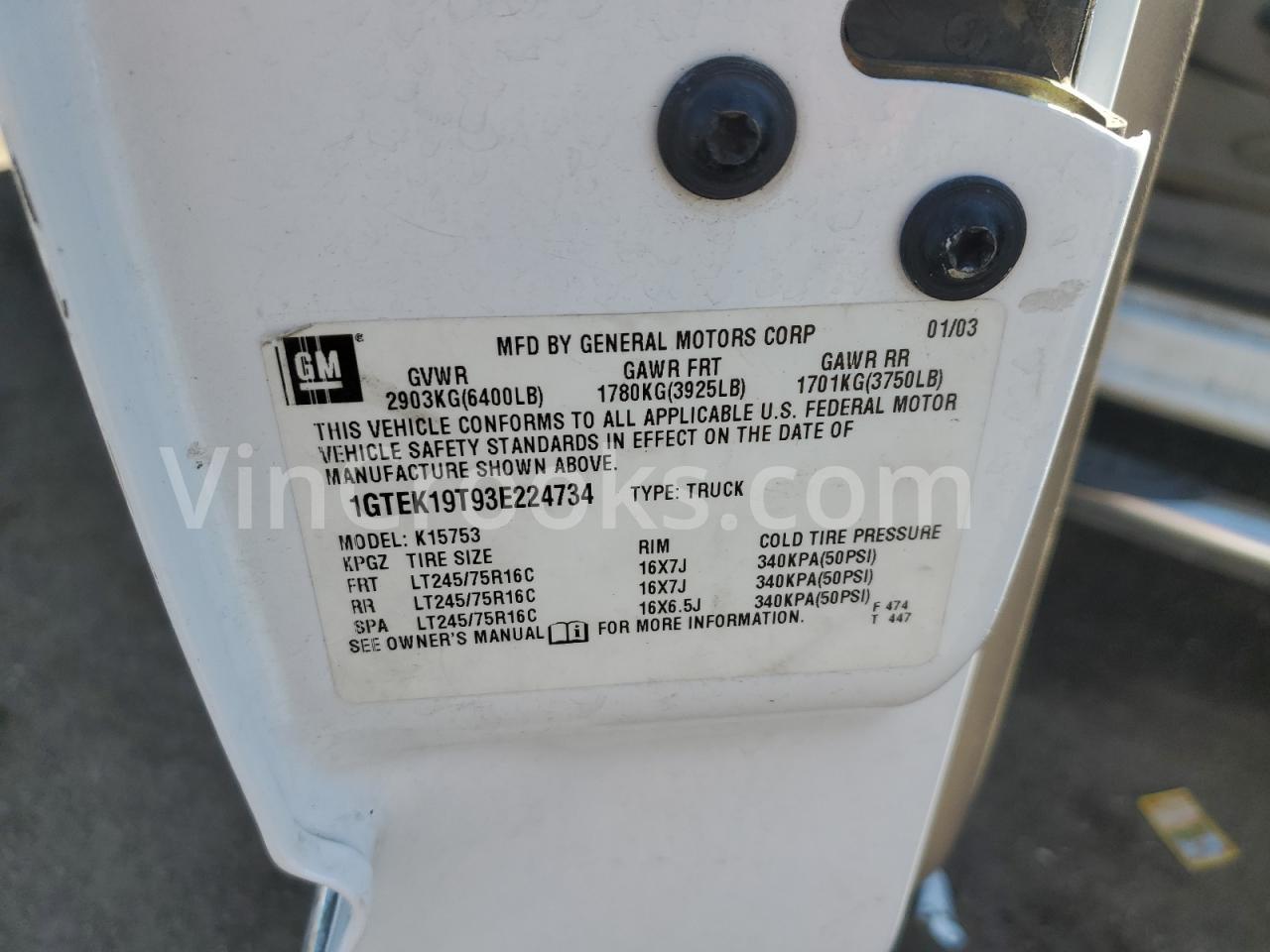 1GTEK19T93E224734