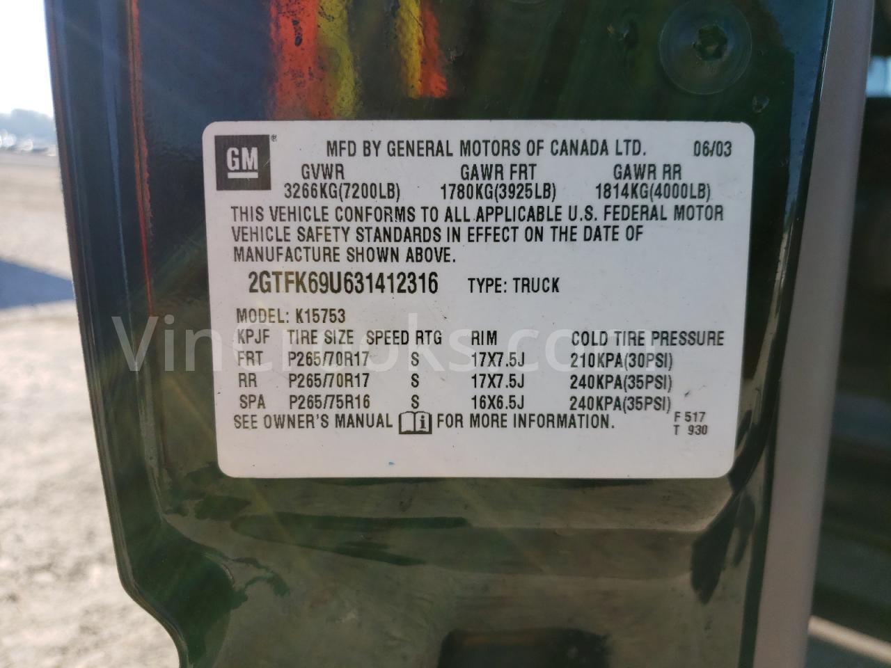 2GTFK69U631412316