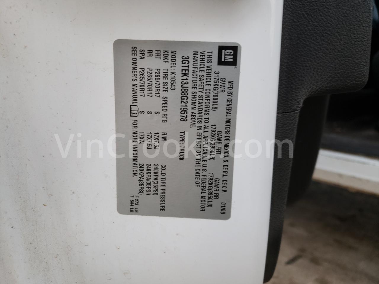 3GTEK13J88G219578