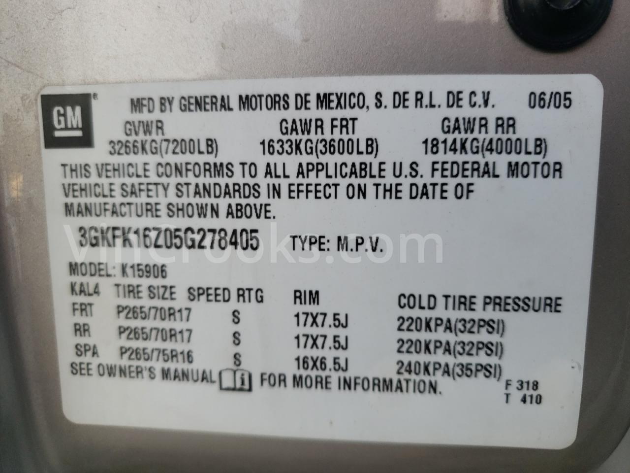 3GKFK16Z05G278405