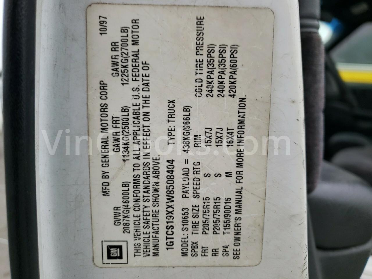 1GTCS19XXW8508404
