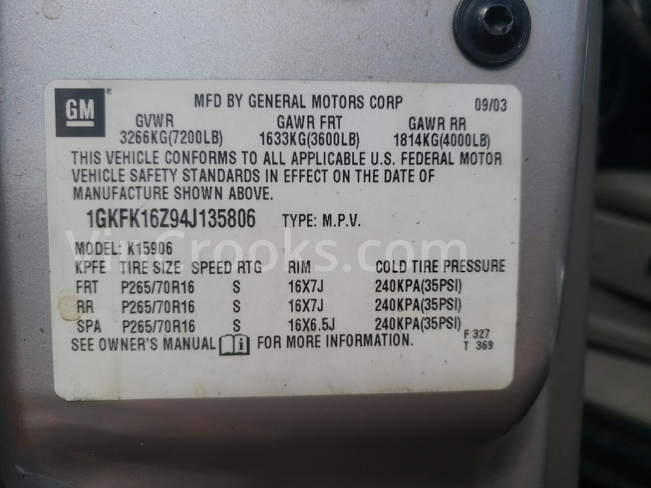 1GKFK16Z94J135806