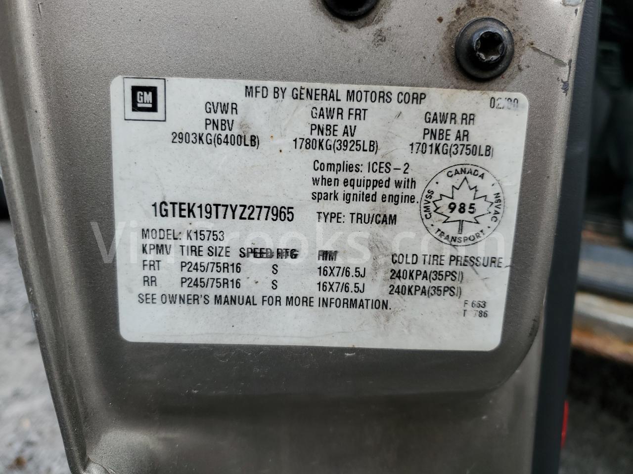 1GTEK19T7YZ277965