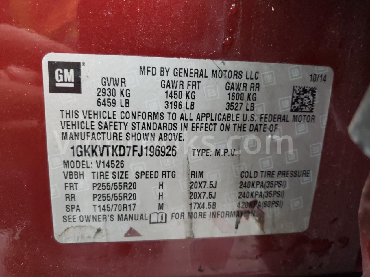 1GKKVTKD7FJ196926