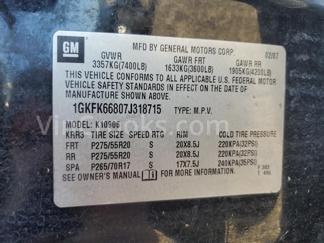 1GKFK66807J318715
