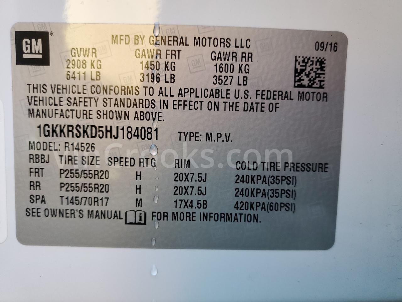 1GKKRSKD5HJ184081