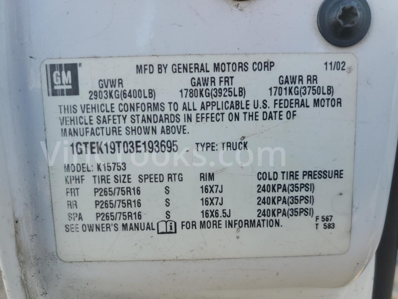 1GTEK19T03E193695