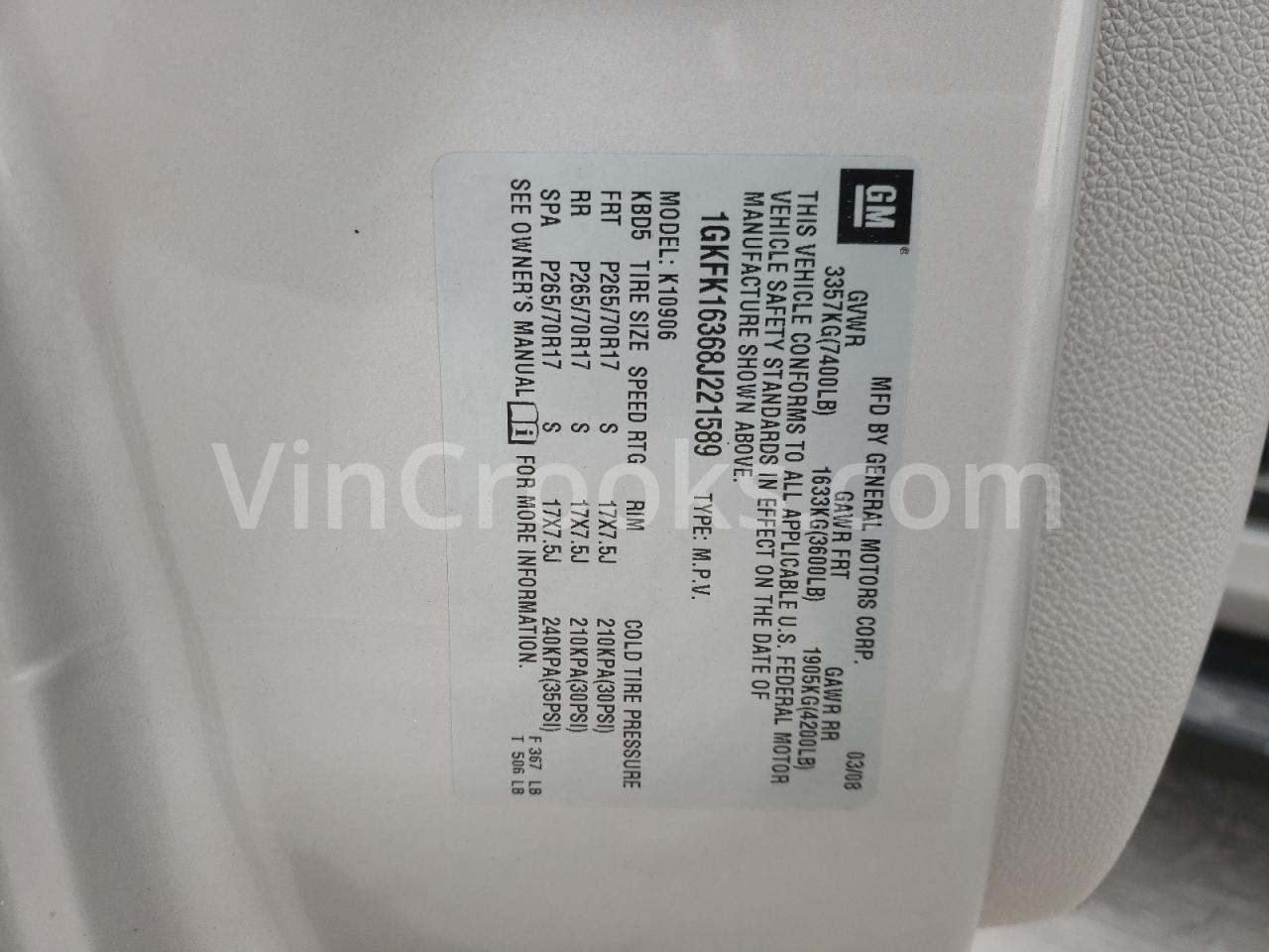 1GKFK16368J221589