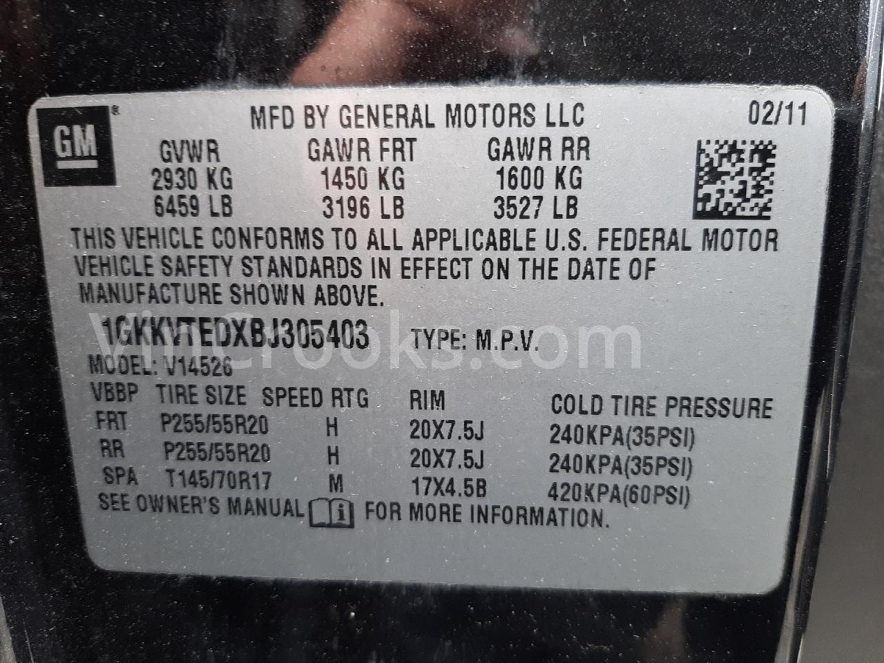 1GKKVTEDXBJ305403