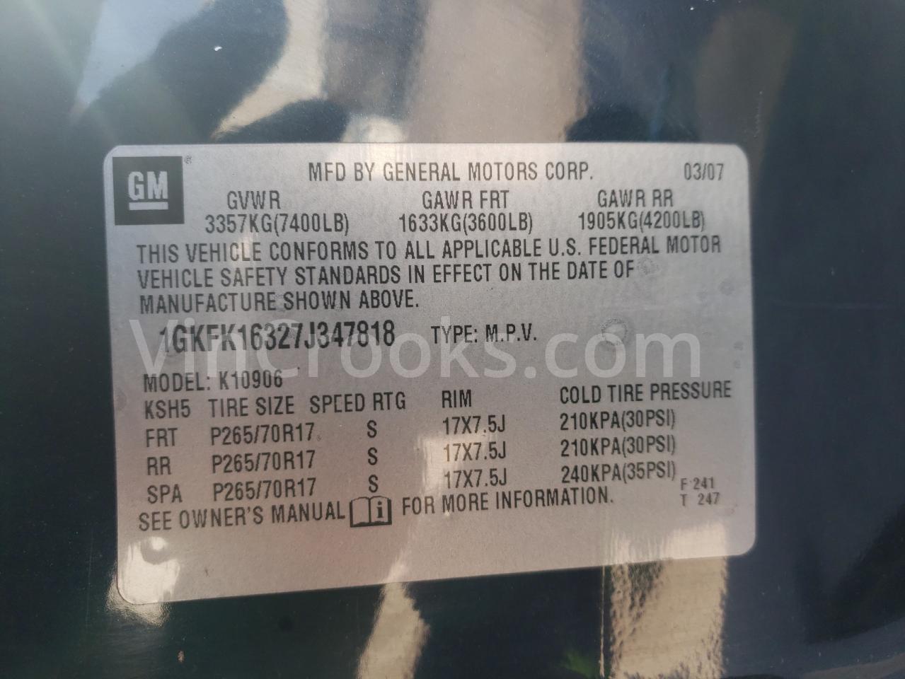 1GKFK16327J347818