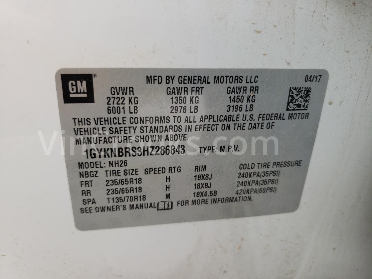 1GYKNBRS3HZ286843