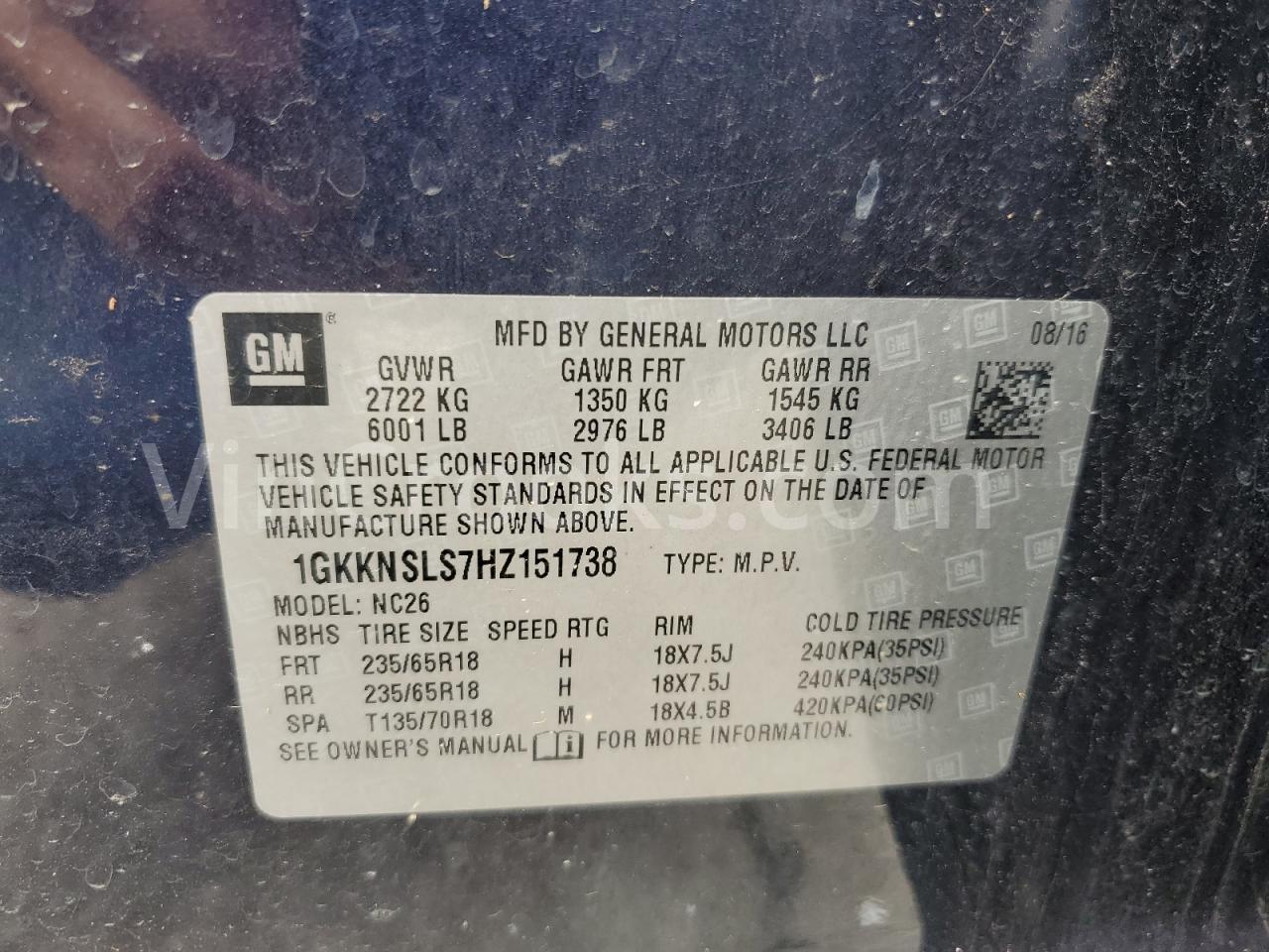 1GKKNSLS7HZ151738