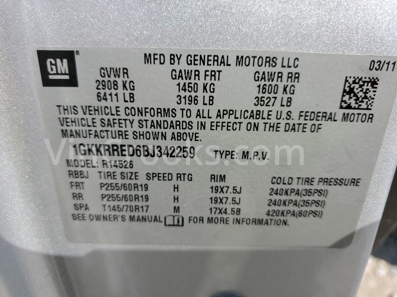 1GKKRRED6BJ342259