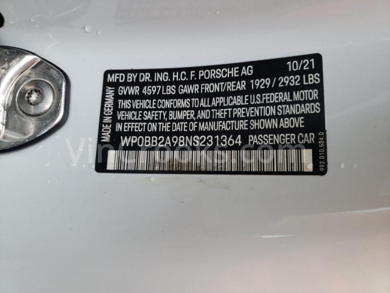 WP0BB2A98NS231364