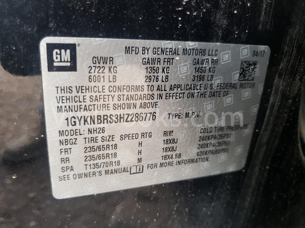 1GYKNBRS3HZ286776