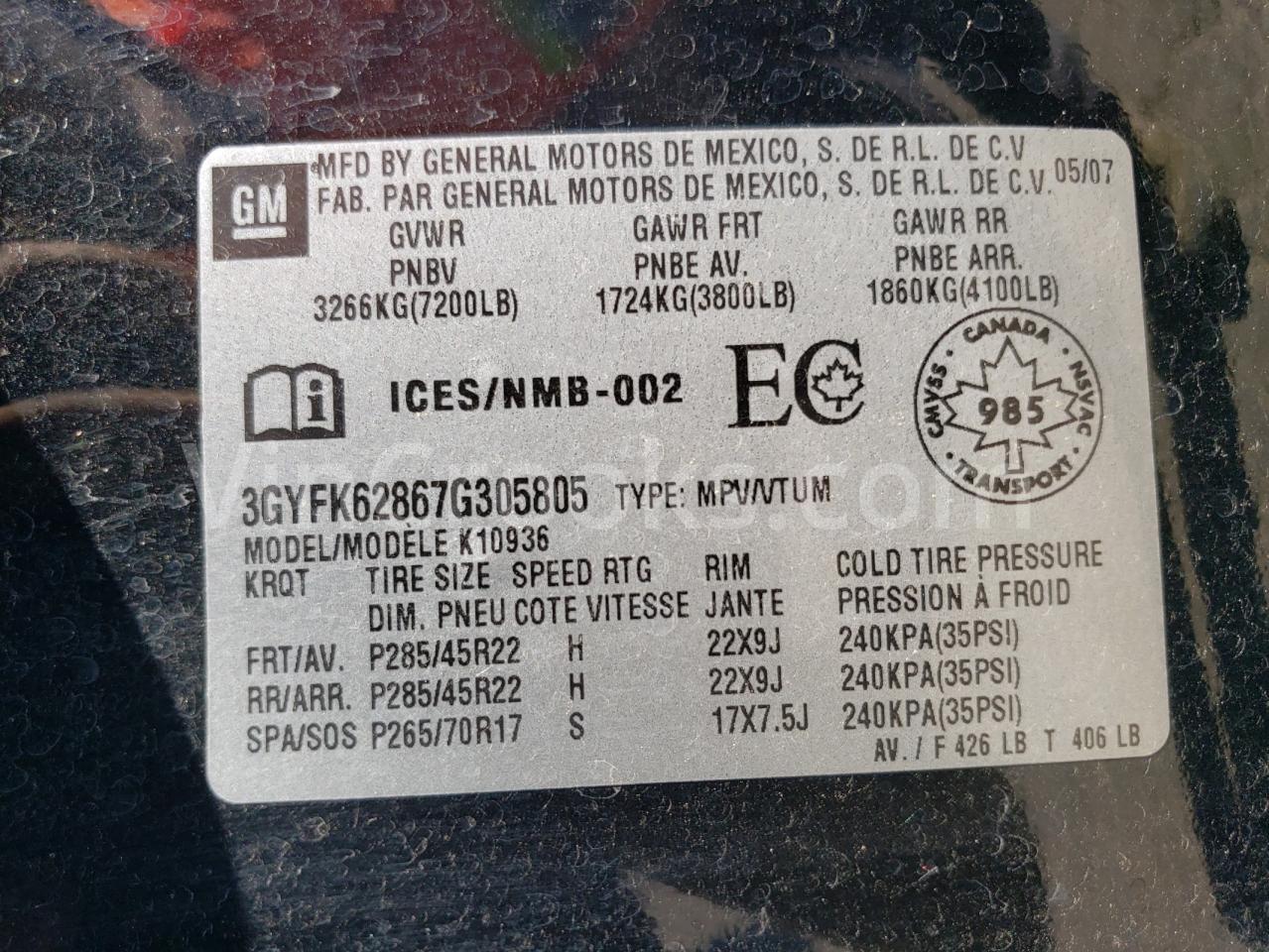 3GYFK62867G305805