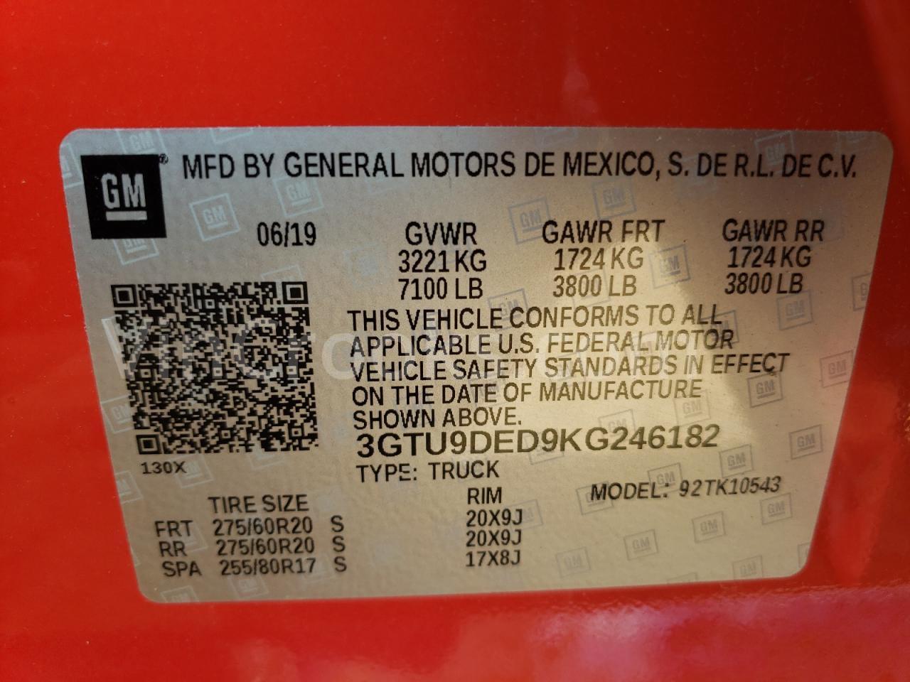 3GTU9DED9KG246182