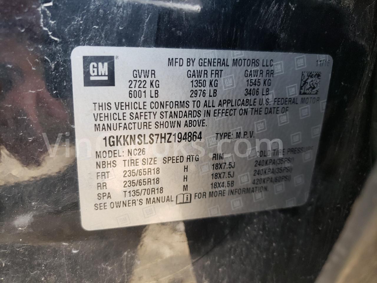 1GKKNSLS7HZ194864