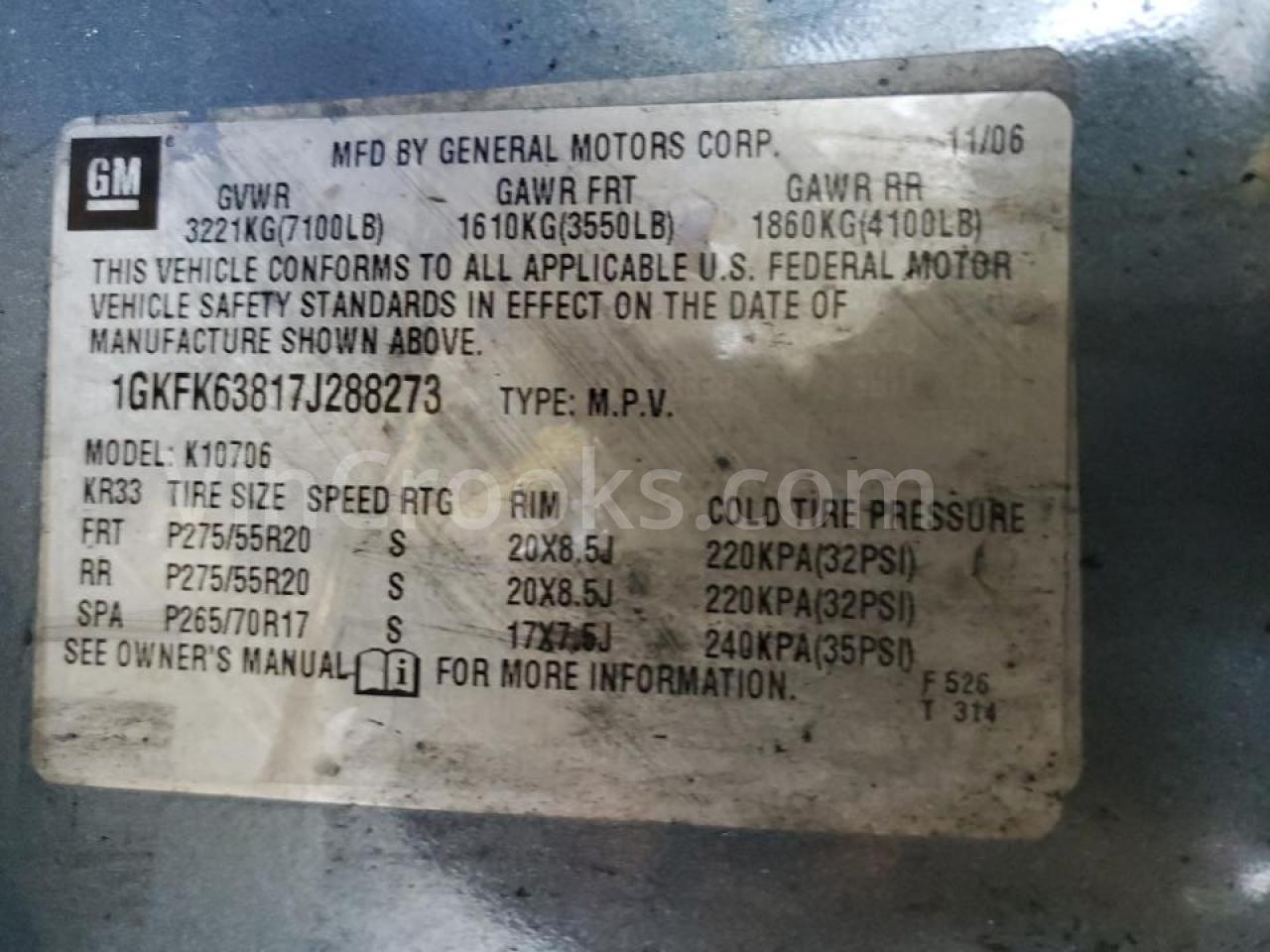 1GKFK63817J288273