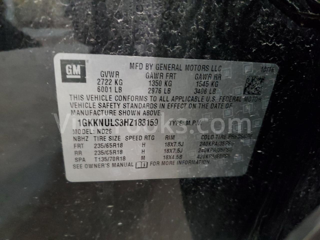 1GKKNULS3HZ183159